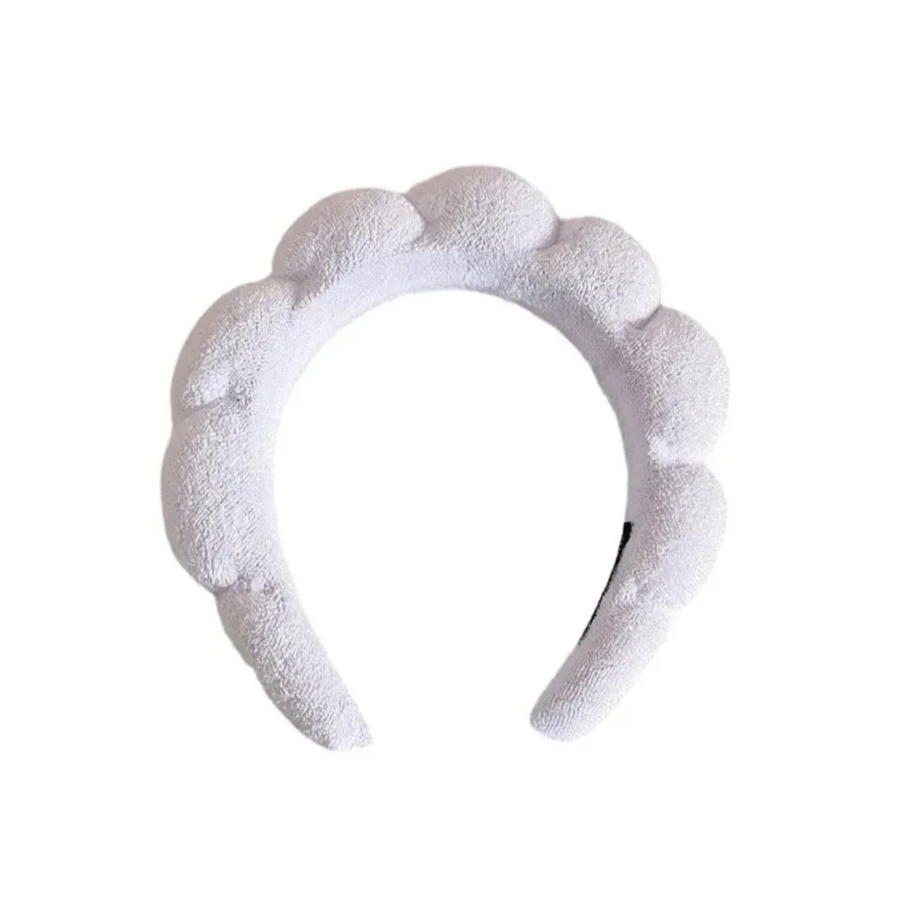 White Puffy Spa Headband & Wrist Wash Band Set Terry Cloth Makeup NEW
